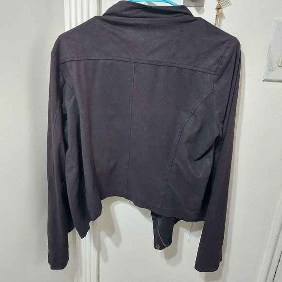 XOXO Faux Suede Open Front Draped Jacket Lightweight Comfort Black Zippered M - Picture 3 of 10